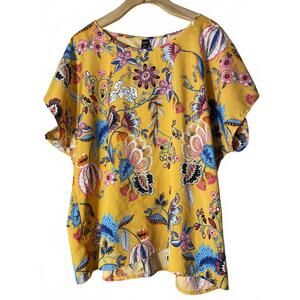 Emery Rose Blouse Top Women's Size 1XL Yellow Floral Retro